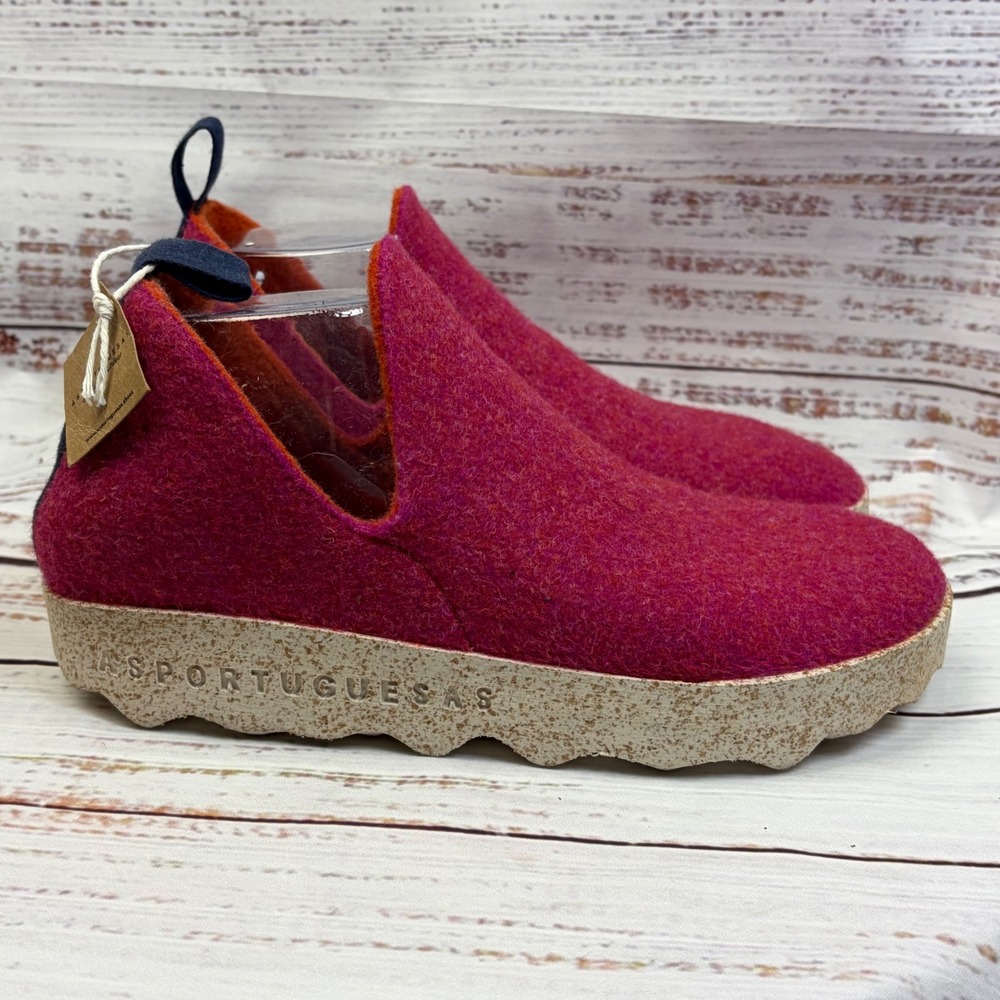 Asportuguesas City Fuchsia Pink Wool Felt Cork Platform Slip On Shoes size 7 NWT - Picture 2 of 10